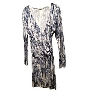 Tart Faux Wrap Dress Blue White Tie Dye Knit Size M 8 10 Long Sleeve